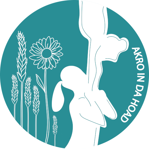 Logo Akro in da Hoad: zwei Akrobat*innen im Feld
